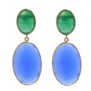 ใหม่มาถึงสีฟ้า Chalcedony และสีเขียวนิลพลอย925เงินสเตอร์ลิงรูปไข่ต่างหู - Product Image 1