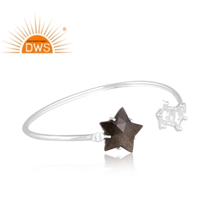 Best Selling Fine Sterling Silver Natural Gold Sheen <b>Obsidian</b> Gemstone Star Shape Cuff Bangle Custom Jewelry Manufacturer - Product Image 2