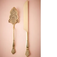 Ensemble de couteau et spatule à gâteau en acier inoxydable de qualité artisanale, 2 pièces, pour gâteaux, tartes et pâtisseries, avec supports et outils, provenant d'Inde