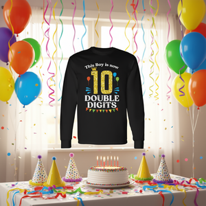 T-shirt à manches longues pour garçon, 10e anniversaire, motif couronne à chiffres doubles - T-shirt promotionnel - Product Image 3