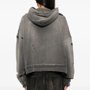 2025 personnalisé coupe régulière 500 Gsm poids lourd hommes lavé à capuche Vintage en détresse lavage à l'acide fermeture éclair hiver 100% coton - Product Image 4