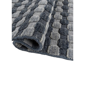 Alfombra de Lana Tejida a Mano con Diseño Geométrico Clásico Azul Contorno HWL-474, Rectangular, para Sala de Estar, Decoración del Hogar y Uso en Pasillos - Product Image 2