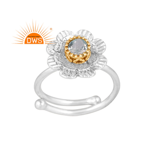แหวนพลอยบุษราคัมธรรมชาติสีเงินแท้ดีไซน์ลายดอกไม้แหวนวางซ้อนกันได้ - Product Image 1