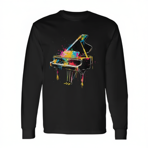 T-shirt promozionale a maniche lunghe con motivo pianista e musica colorata - Product Image 2