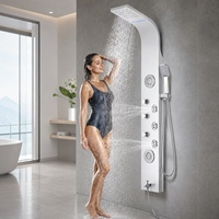 Colonne de douche massante en acier inoxydable avec affichage LED de la température et douchette à main, fixation murale pour salles de bain de luxe