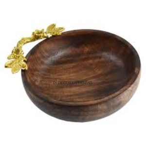Eye Catching Look Most Unique Designer Gold Plated Metal Base For Round Shape Best Quality <b>Wooden</b> <b>Bowl</b> Kitchenware Supplies - Product Image 6