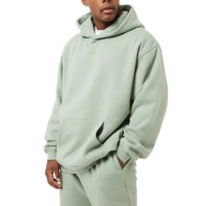 Sweat-shirt oversize vert poussière 80% coton 20% polyester avec épaules tombantes, col rond, ourlet côtelé, poignets côtelés, sweat-shirt à enfiler - Product Image 1