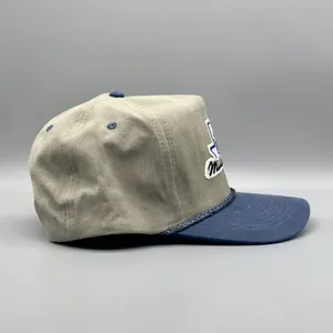 Parche tejido de 5 paneles unisex con logo de ala curva, alta calidad, color beige/Azul, perfil medio, gorra Snapback de proveedor de Vietnam - Product Image 4