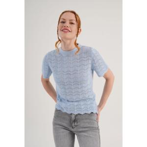 Blusa de Viscosa de Manga Corta Tejida para Mujer, Color Azul Bebé, Venta al Por Mayor, Talla Estándar - Product Image 3