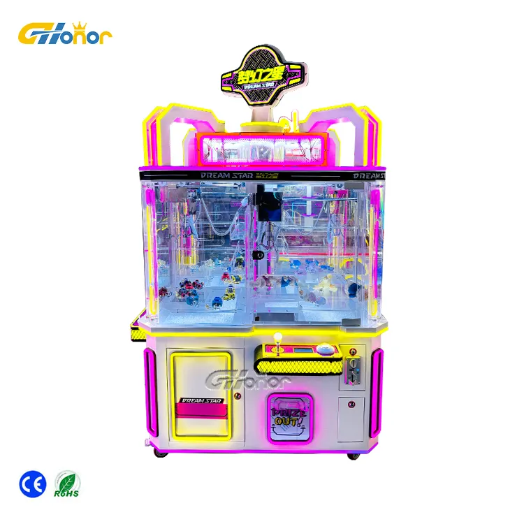Salle de jeux d'arcade à pièces Machine à grue à griffes pour 4 joueurs Attrape-peluches Mini distributeur de prix