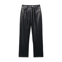 Willshela, pantalones rectos con cremallera frontal negros de PU a la moda para mujer, pantalones vintage de cintura alta y largo completo para mujer, pantalones elegantes para mujer