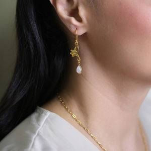 Poire Design Moonstone 22K Plaqué Or Crochet Boucles D'oreilles En Gros 925 En Argent Sterling Fabriqué en Turquie Bijoux Faits À La Main - Product Image 4