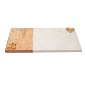 Planche à découper en marbre gris de haute qualité avec accessoire de cuisine en bois incrusté de laiton - Product Image 4