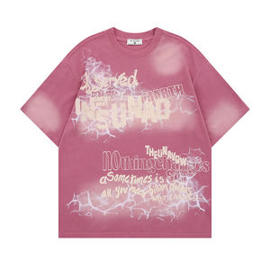 Summer Trendy Solid V-neck Oversized Short-Sleeved T-Shirt Men Women 100% Cotton Knitted Fabric <b>Silk</b> <b>Screen</b> Printed 180g Casual - Product Image 3