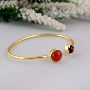 New Arrival Best Boho Gemstone Cuff Bangle Minimalist Brass <b>Bracelet</b> for Women 18k Gold Plated Gemstone Bangle Wholesale/OEM/ODM - Product Image 3