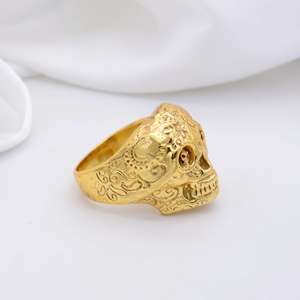 Gothic Skull Face Brass <b>Ring</b> 18k Gold Plated Punk Biker Vintage Wholesale <b>Ring</b> <b>for</b> <b>Men</b> - Product Image 2