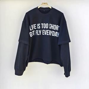 Ropa personalizada 100% algodón camisetas de gran tamaño Vintage gráfico Dtg impresión Ácido lavado doble capa camisetas de manga larga para hombres - Product Image 2