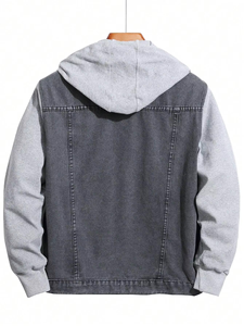 <b>Denim</b> <b>Hoodie</b> <b>Jacket</b> for Men's Front Button Closure Long Sleeve Zipper <b>Denim</b> Vintage <b>Denim</b> <b>Jacket</b> <b>jacket</b> for men - Product Image 2