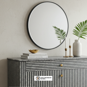 Mueble de Salón Moderno en Blanco y Negro con Incrustaciones de Nácar, Consola de Almacenamiento Artesanal con Cajón - Product Image 6