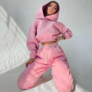 Survêtement tendance pour femme en coton lourd 100% avec capuche pour l'hiver, streetwear, entraînement - Product Image 2