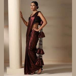 Latest Ready-to-Wear <b>Saree</b> in Rich <b>Maroon</b> Colour Premium Georgette Fabric with Heavy Sequins Embroidery Party & Wedding Wear - Product Image 1