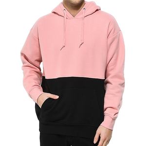 เสื้อฮู้ดผู้ชายสีชมพู-ดำ ลายบล็อกสี ผ้าฝ้าย 100% ไม่ถักทอ แบบสวมครึ่งซิป สไตล์ลำลอง มีเชือกผูก ปรับแต่งลายการ์ตูนได้ - Product Image 1