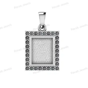 Good Quality Keepsake Jewelry Breastmilk Sterling Silver 925 Lowest Price Rectangle 8x10mm Blank Bezel With CZ Wedding Pendant