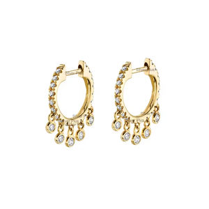 Pendientes de aro de oro amarillo sólido de 14K, joyería minimalista con pendientes de diamantes - Product Image 5