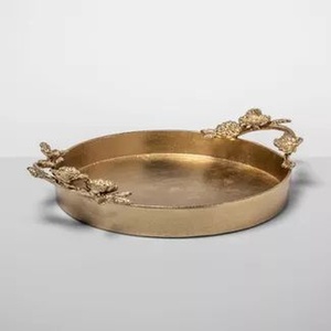 Bandeja Redonda Metálica Resistente para Servir, con Diseño Moderno y Acabado Dorado Elegante, para Uso en el Hogar y Restaurantes - Product Image 1