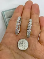 Pendientes Colgantes de Oro Amarillo de 14K con Diamantes Simulados Tishya Vintage para Mujer, Corte Redondo