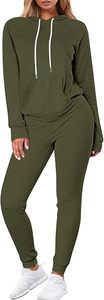 Conjunto de 2 piezas de gran tamaño con hombros caídos Sudadera de invierno y pantalones de chándal Sudadera con capucha de patrón sólido con pantalones para correr - Product Image 2
