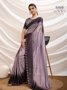 Saree en crêpe bicolore teint en vrac en gros avec pierre complexe pour les fêtes, les mariages et les événements formels - Product Image 3