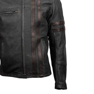 Chaqueta de Motociclista de Cuero Vacuno Genuino Personalizada de Diseño Premium, Estilo Vintage Elegante con Rayas y Cremallera Larga - Product Image 5