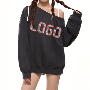 เสื้อสเวตเชิ้ตคอกลมแขนทรงปีกค้างคาว ผ้าคอตตอนฟลีซถักน้ำหนัก 380 กรัม สไตล์ลำลองสำหรับฤดูหนาว พิมพ์ลายแนวสตรีท ดีไซน์เรียบ - Product Image 1