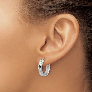 Pendientes de Aro con Bisagras y Diamantes Tallados/Pulidos Chapados en Rodio Blanco de 14K de Leslie - Product Image 3