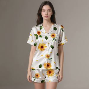 Adult <b>Silk</b> Satin <b>Pajama</b> Set Digital Print, Soft & Cool 2-Piece Loungewear - Product Image 5