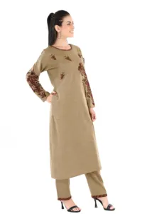ออกแบบถักผ้าขนสัตว์เดียวตรง Kurti สำหรับผู้หญิงในอินเดียแบบดั้งเดิมสวมใส่ชุดสำหรับฤดูหนาว