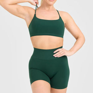Ensemble de shorts et soutien-gorge de sport sans couture avec logo personnalisé, 24 couleurs, pour le yoga, la gym, le fitness, taille haute, tenue de sport pour femmes, prix bas, OEM - Product Image 1