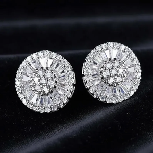 Pendientes de Plata de Ley 925 con Diamantes Moissanite VVS de Corte Baguette y Redondo, Estilo Iced Out, para Mujer - Product Image 6