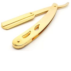 Maquinilla de afeitar profesional con logo personalizado, maquinilla de afeitar recta, de acero inoxidable, dorada, plegable, para peluquero - Product Image 1