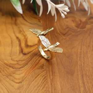 Bague oiseau en argent doré, bague double aigle, bijoux inspirés de la nature, cadeau d'amoureux des oiseaux réglable - Product Image 4