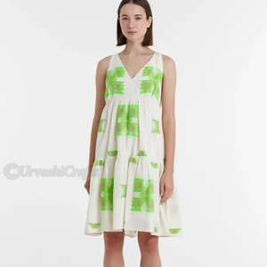 Vente rapide de bonne qualité Robe maxi longue imprimée pour femmes V-Ausschnitt MIDI Kleid 3/4 Robe Armel Gurtel - Product Image 1