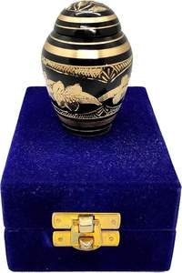 Mini urna de recuerdo de cremación pequeña clásica para cenizas humanas con caja y caja de terciopelo-Fabricada en latón-2,7 cms de alto - Product Image 2