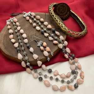 Joyería clásica de lujo con cuentas, conjunto de collar de triple capa con pendientes, perfecto para el uso diario en fiestas, conjunto de joyería con abalorio Simple - Product Image 3