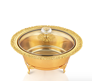 Hot Selling Modern Luxury Silver & Golden Metal Date <b>Bowl</b> <b>with</b> <b>Lid</b> & Knob Dining Tabletop Decorative Food Serving Pot Base - Product Image 2
