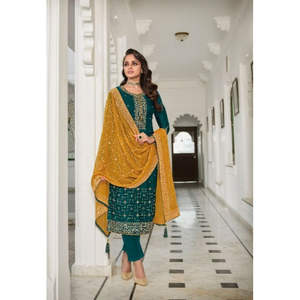 Recién llegado, trabajo de bordado de Georgette de imitación pesado de alta calidad, Salwar Kameez con Dupatta, exportador mundial - Product Image 1