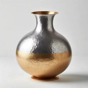 Elegant Silver and Gold Finished Antique Metal <b>Vase</b> <b>Vintage</b> Decorative Home Decor Statement Piece for Living Room and Office - Product Image 3