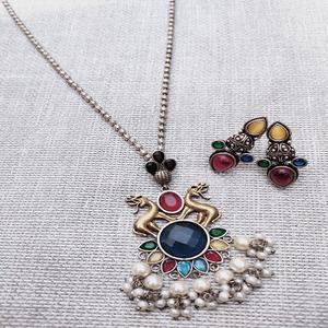 Impresionante conjunto de cadena con colgante oxidado, joyería Bohemia elegante, de inspiración tribal para mujeres y niñas, ideal para uso informal, étnico y festivo - Product Image 1