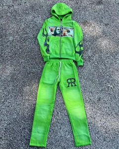 Pakistan Manufacture Sun Fade Sweatsuit Sweatsuit 100% Cotton Sweatsuit Pullover Hoodie And Stacked <b>Pant</b> Latest Design - Product Image 2
