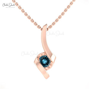 Meilleure vente pendentif solitaire en or jaune 14 carats topaze bleue de Londres pendentif en pierres précieuses rondes de 4mm pour elle fournisseur de bijoux fabriqués à la main - Product Image 2